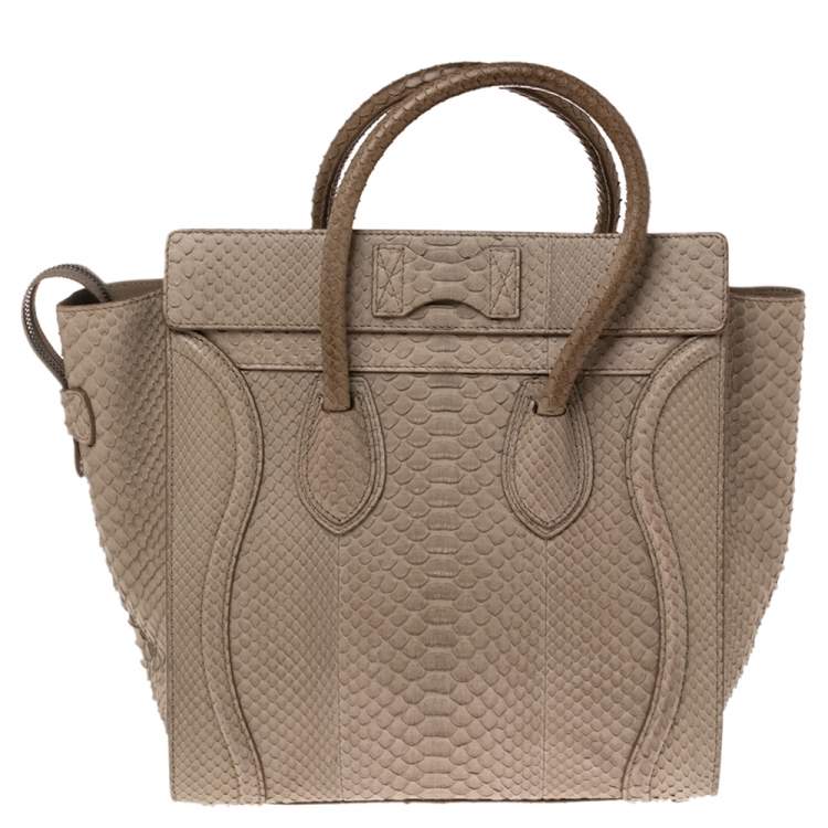Pre Owned Celine Beige Python Mini Luggage Tote