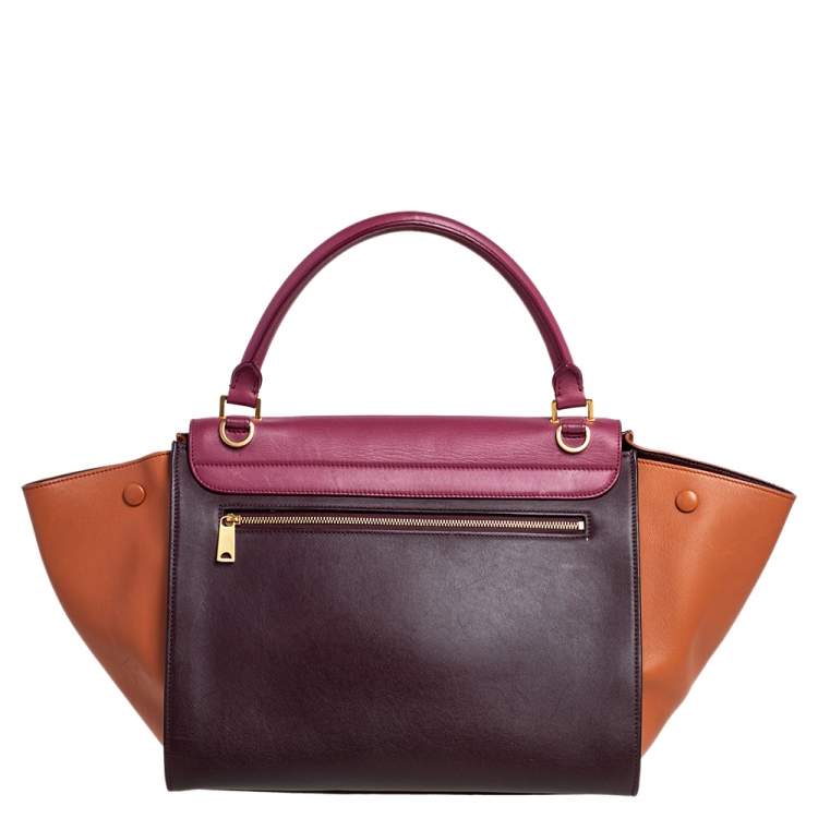 Pre Owned Celine Tri Color Leather Medium Trapeze Top Handle Bag