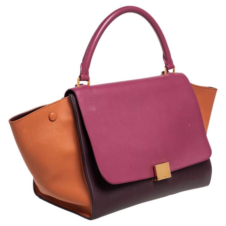 Pre Owned Celine Tri Color Leather Medium Trapeze Top Handle Bag