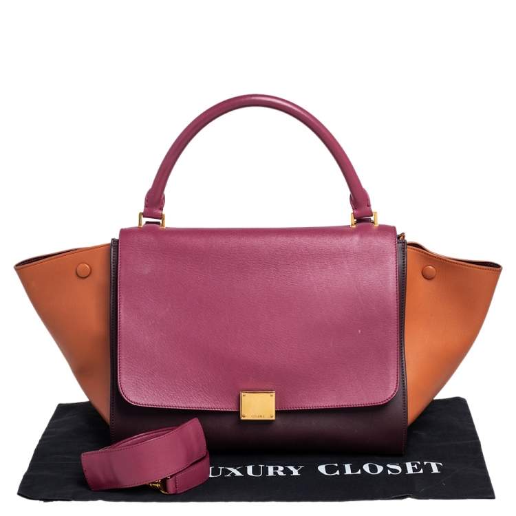 Pre Owned Celine Tri Color Leather Medium Trapeze Top Handle Bag