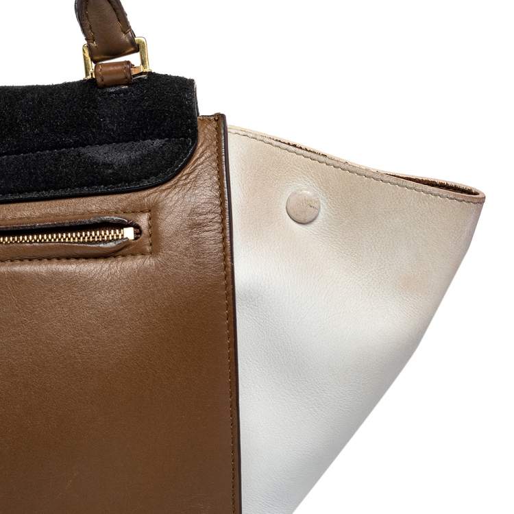 Pre Owned Celine Tricolor Leather and Suede Medium Trapeze Top Handle Bag
