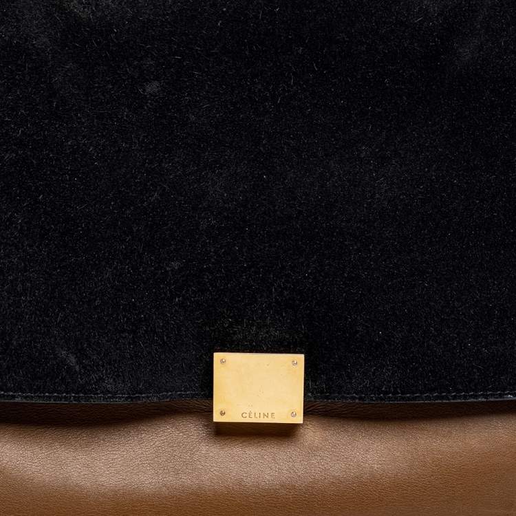 Pre Owned Celine Tricolor Leather and Suede Medium Trapeze Top Handle Bag