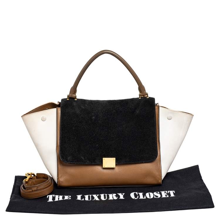 Pre Owned Celine Tricolor Leather and Suede Medium Trapeze Top Handle Bag