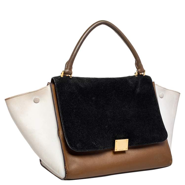 Pre Owned Celine Tricolor Leather and Suede Medium Trapeze Top Handle Bag