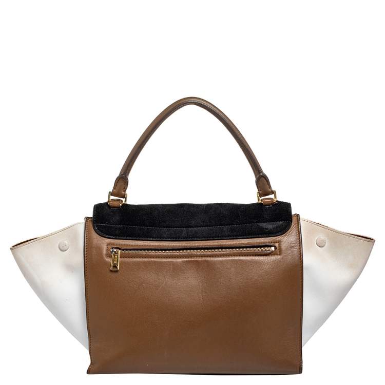 Pre Owned Celine Tricolor Leather and Suede Medium Trapeze Top Handle Bag