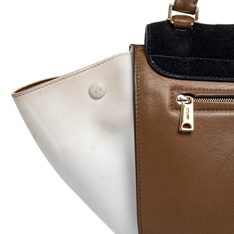 Pre Owned Celine Tricolor Leather and Suede Medium Trapeze Top Handle Bag