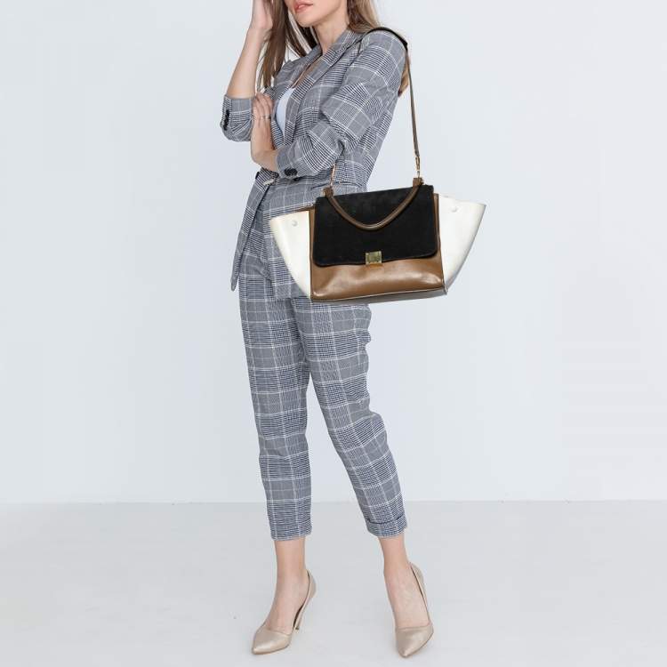 Pre Owned Celine Tricolor Leather and Suede Medium Trapeze Top Handle Bag
