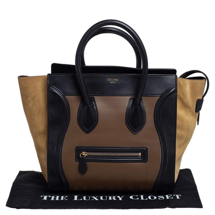 Pre Owned Celine Tri Color Leather and Suede Mini Luggage Tote
