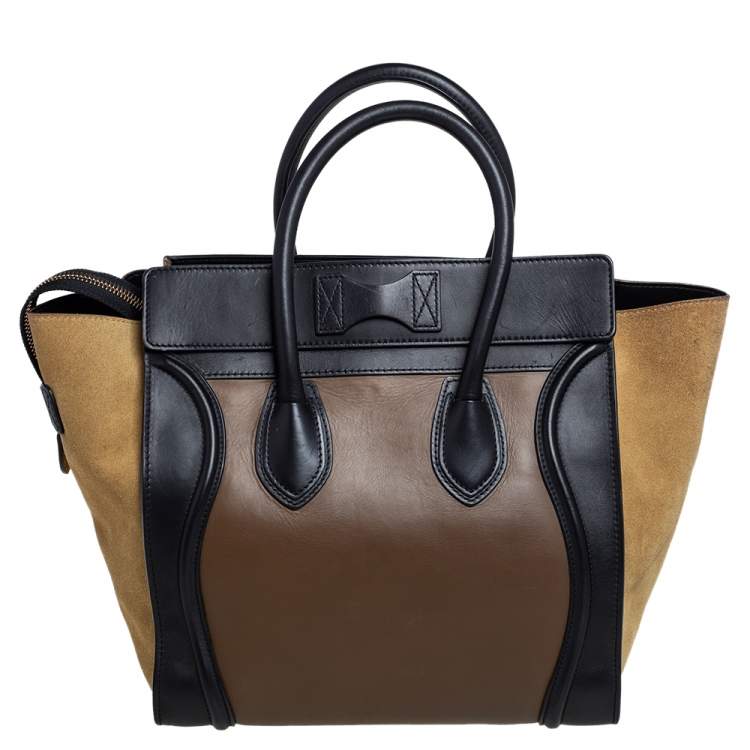 Pre Owned Celine Tri Color Leather and Suede Mini Luggage Tote