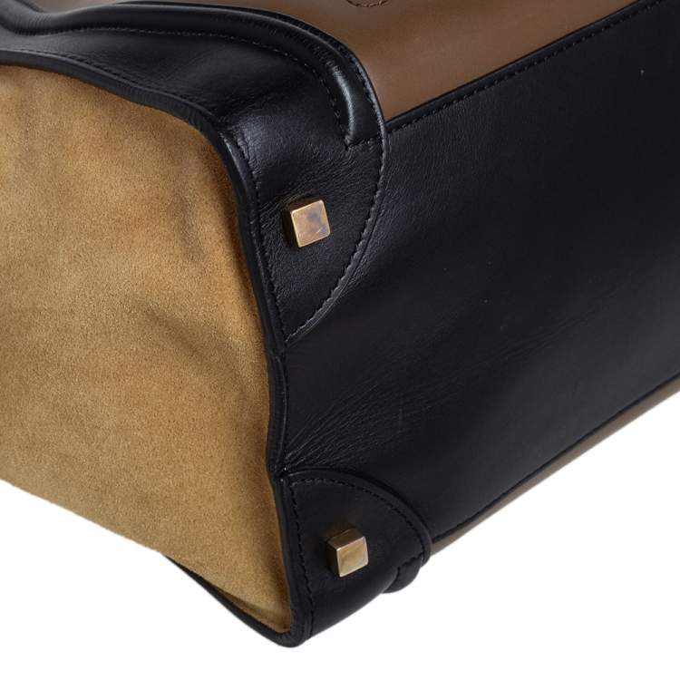 Pre Owned Celine Tri Color Leather and Suede Mini Luggage Tote