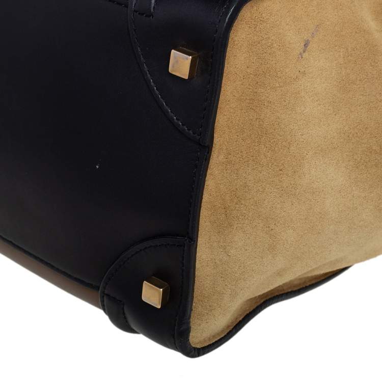 Pre Owned Celine Tri Color Leather and Suede Mini Luggage Tote