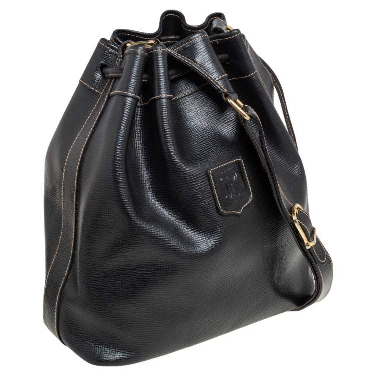 Pre Owned Celine Black Leather Drawstring Bucket Bag