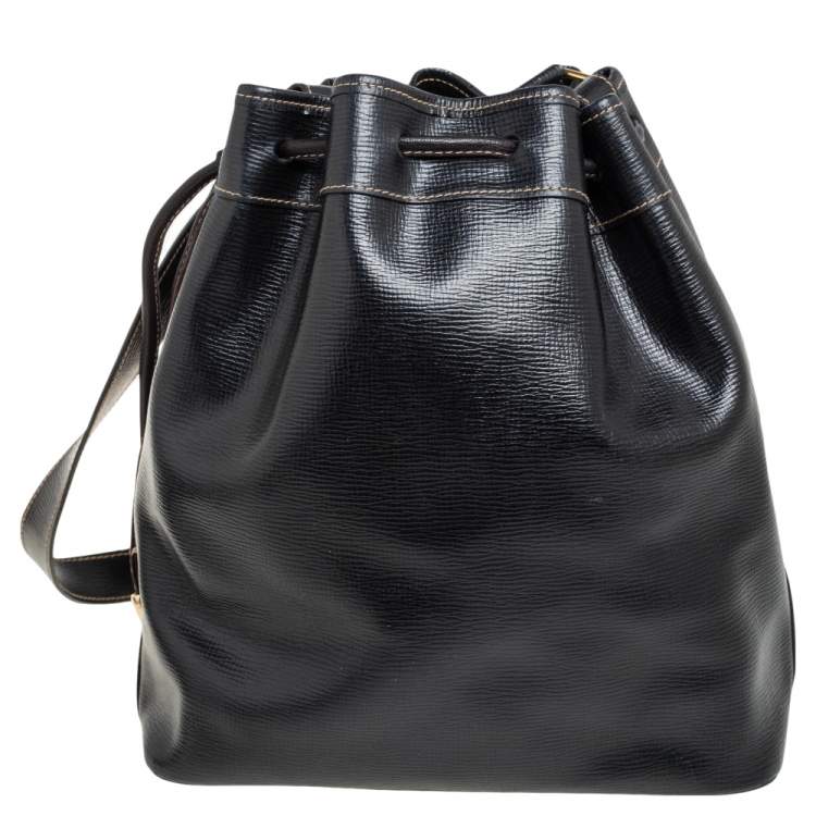 Pre Owned Celine Black Leather Drawstring Bucket Bag