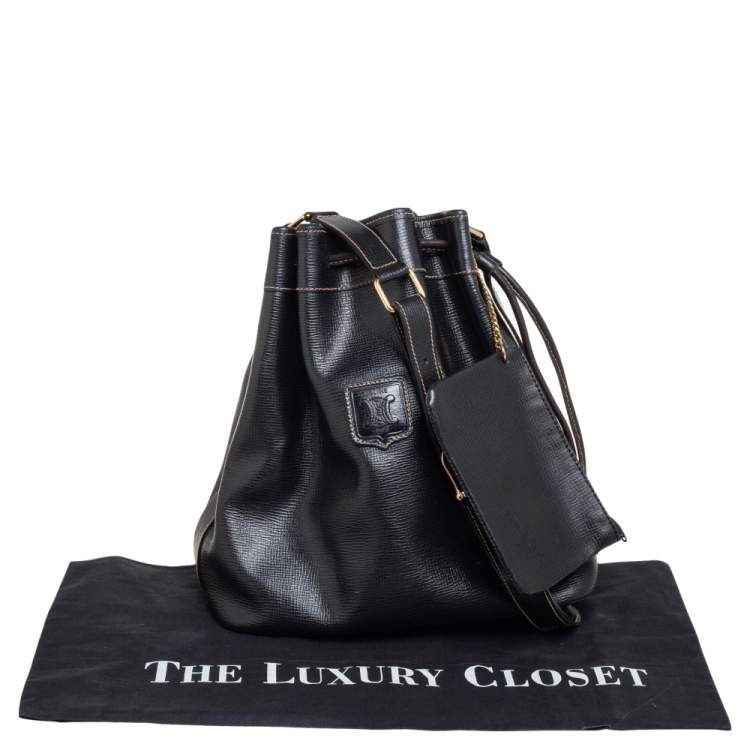 Pre Owned Celine Black Leather Drawstring Bucket Bag