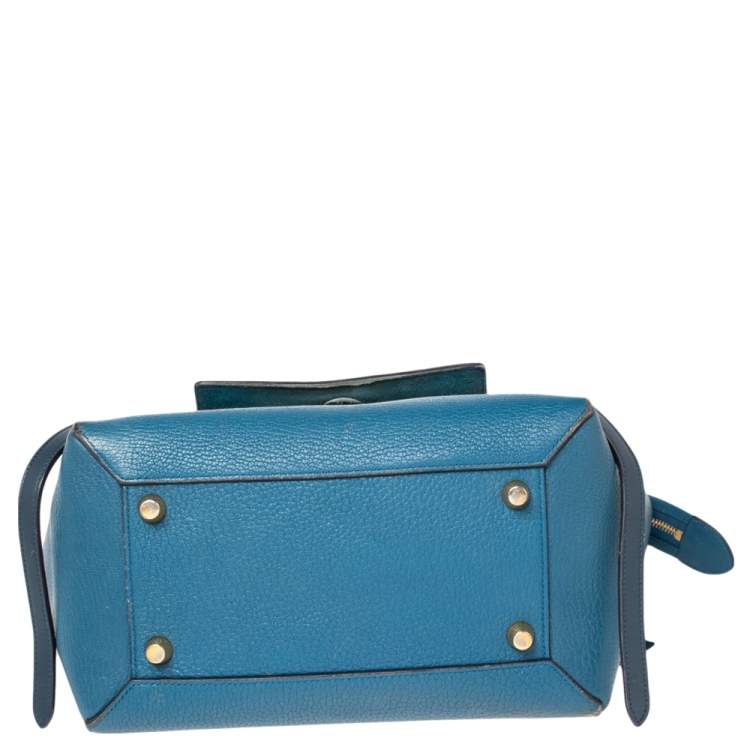 Pre Owned Celine Two Tone Blue Leather Mini Belt Top Handle Bag