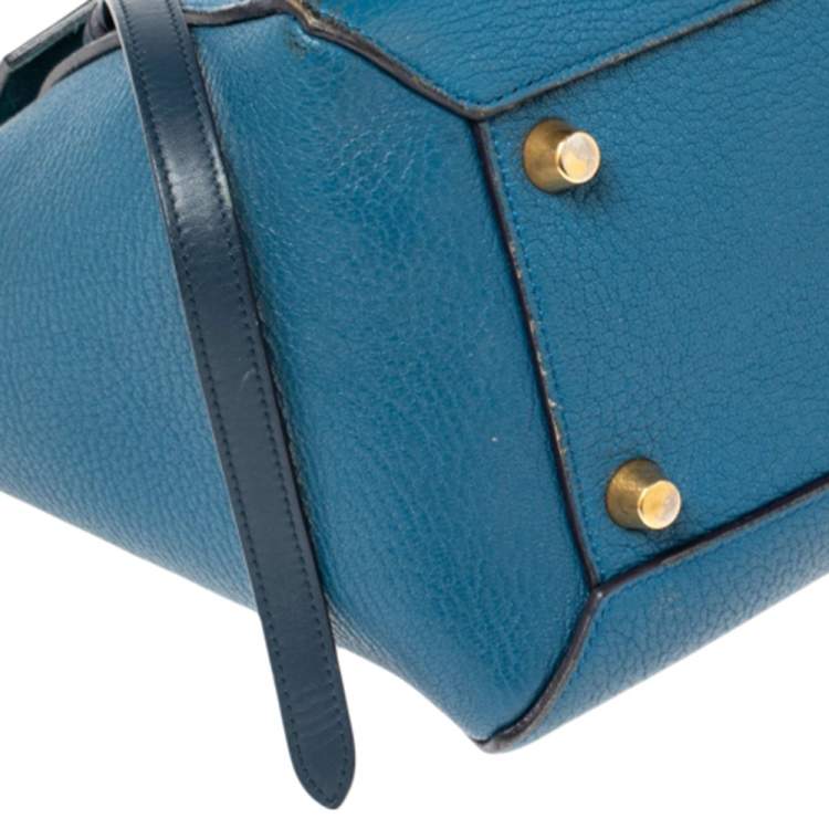 Pre Owned Celine Two Tone Blue Leather Mini Belt Top Handle Bag
