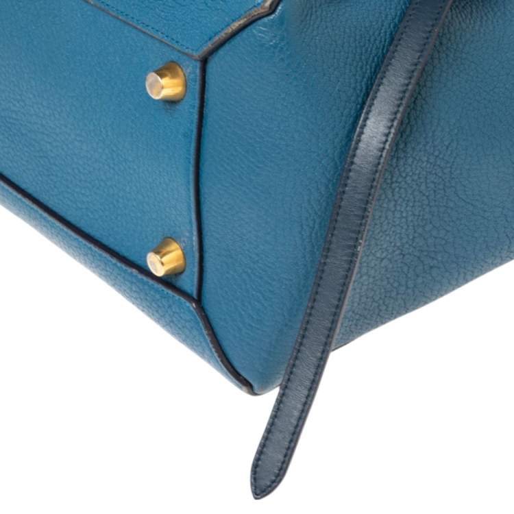 Pre Owned Celine Two Tone Blue Leather Mini Belt Top Handle Bag