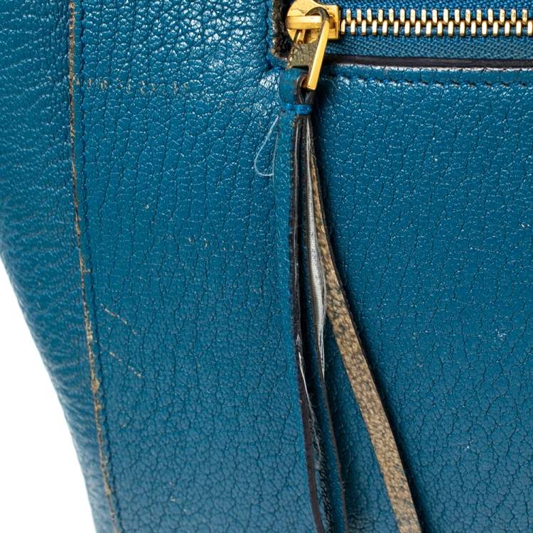 Pre Owned Celine Two Tone Blue Leather Mini Belt Top Handle Bag