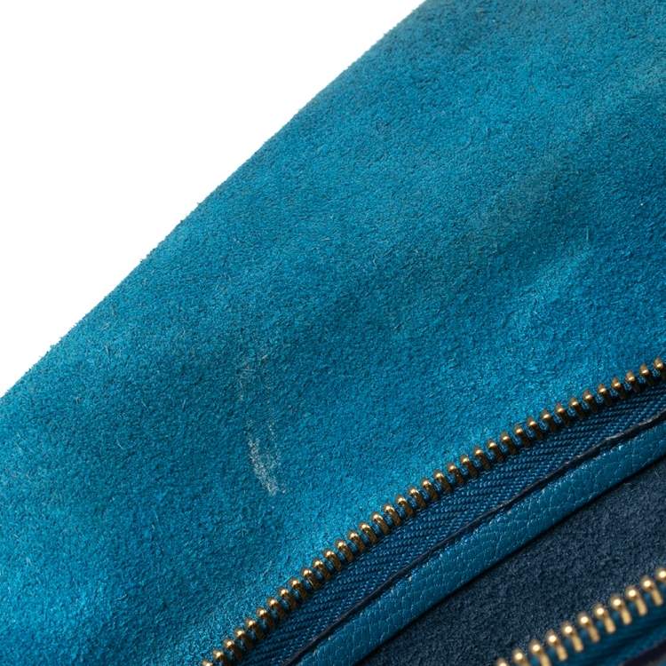 Pre Owned Celine Two Tone Blue Leather Mini Belt Top Handle Bag