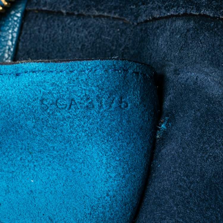 Pre Owned Celine Two Tone Blue Leather Mini Belt Top Handle Bag