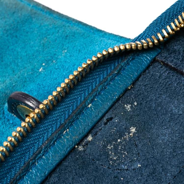 Pre Owned Celine Two Tone Blue Leather Mini Belt Top Handle Bag