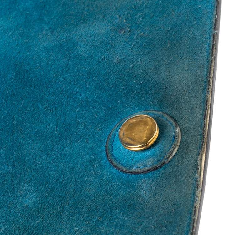 Pre Owned Celine Two Tone Blue Leather Mini Belt Top Handle Bag