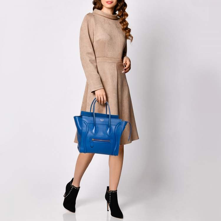 Pre Owned Celine Blue Leather Micro Luggage Tote