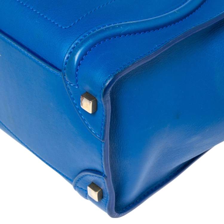 Pre Owned Celine Blue Leather Micro Luggage Tote