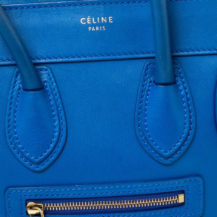 Pre Owned Celine Blue Leather Micro Luggage Tote