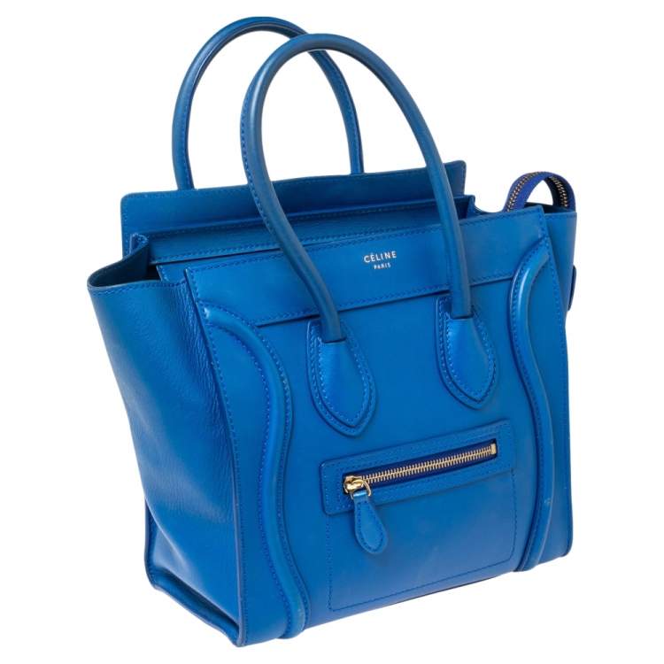 Pre Owned Celine Blue Leather Micro Luggage Tote