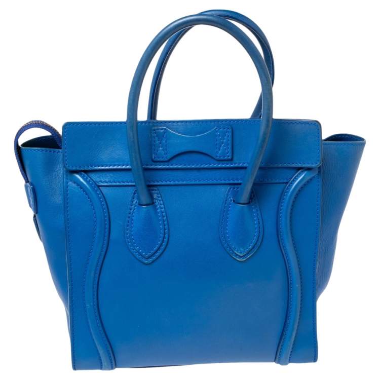 Pre Owned Celine Blue Leather Micro Luggage Tote
