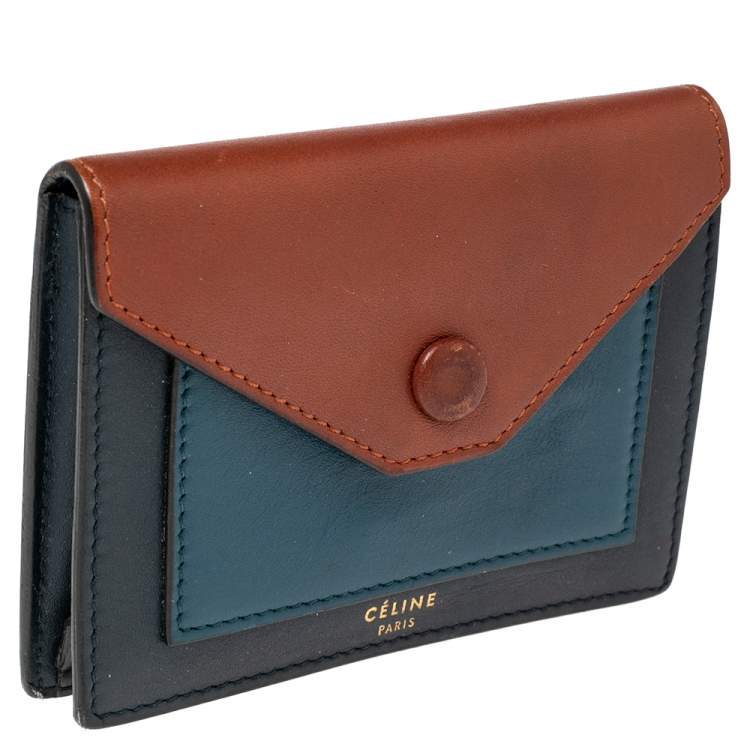 Pre Owned Celine Tricolor Leather Flap  Multifunction Compact Wallet