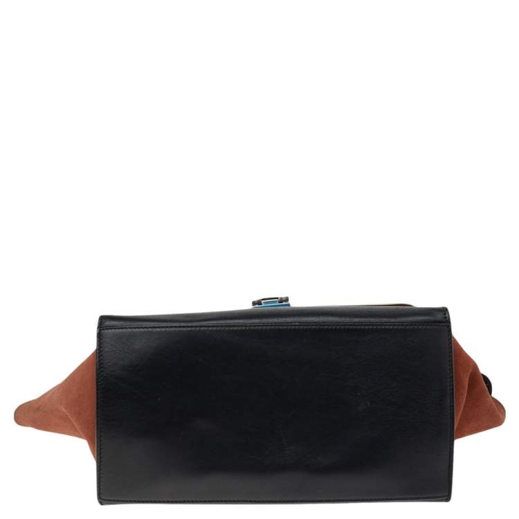 Pre Owned Celine Tricolor Leather and Suede Medium Trapeze Top Handle Bag