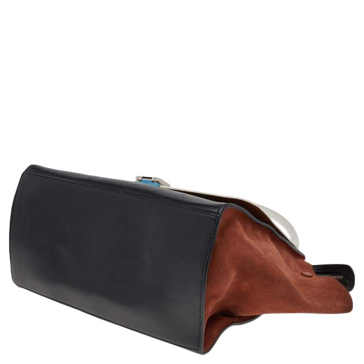 Pre Owned Celine Tricolor Leather and Suede Medium Trapeze Top Handle Bag