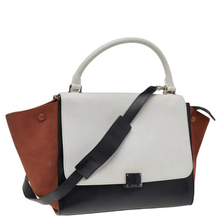 Pre Owned Celine Tricolor Leather and Suede Medium Trapeze Top Handle Bag
