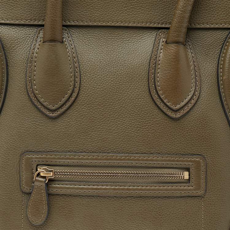 Pre Owned Celine Olive Green Leather Mini Luggage Tote