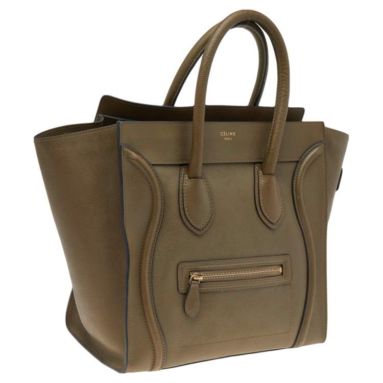 Pre Owned Celine Olive Green Leather Mini Luggage Tote