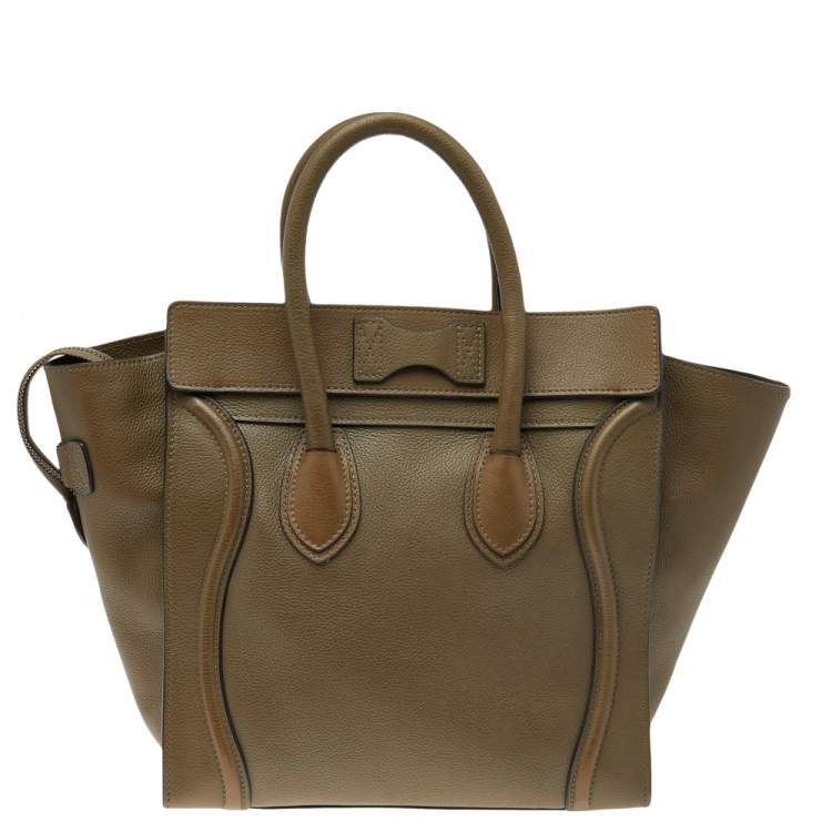 Pre Owned Celine Olive Green Leather Mini Luggage Tote