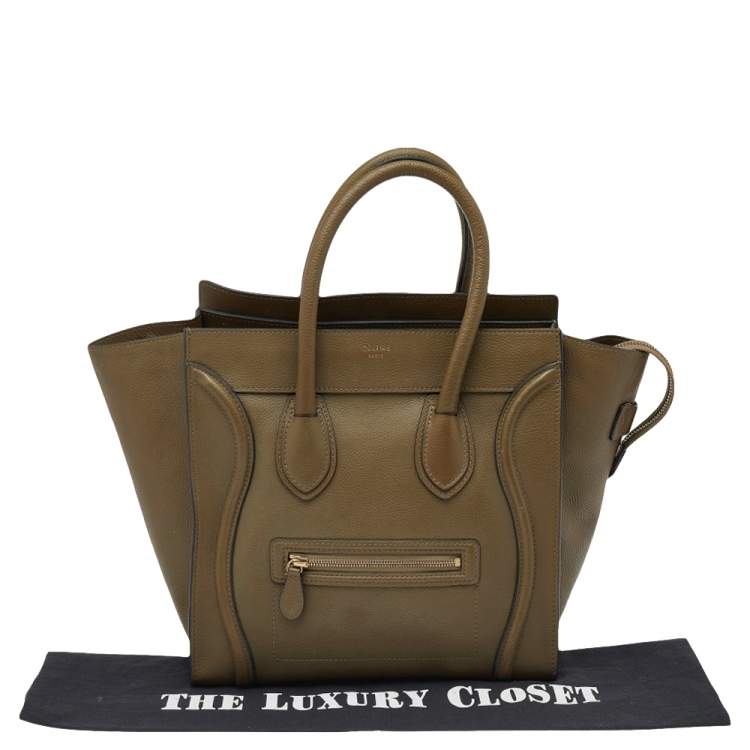 Pre Owned Celine Olive Green Leather Mini Luggage Tote