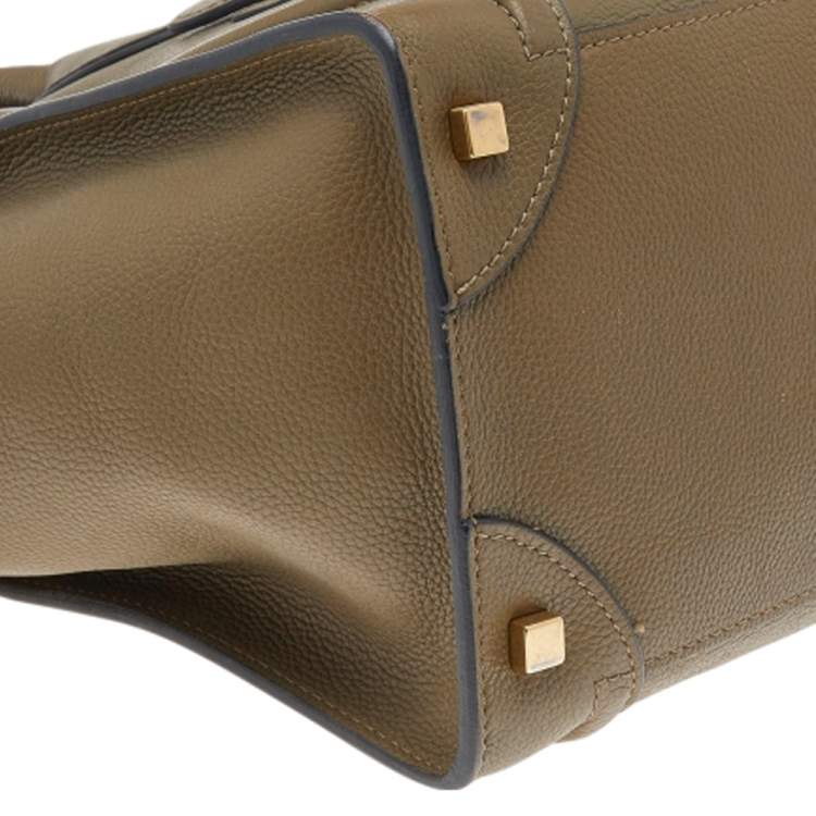 Pre Owned Celine Olive Green Leather Mini Luggage Tote