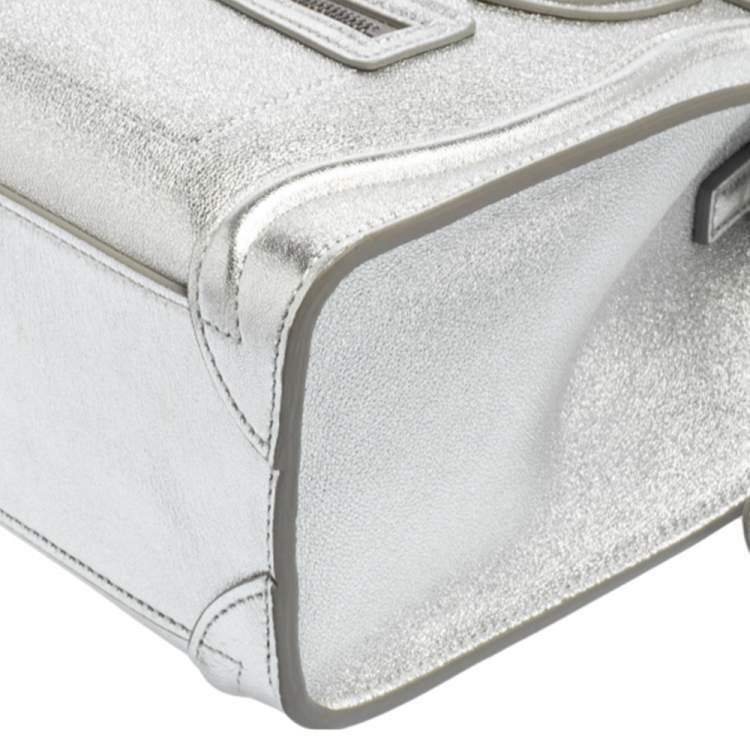 Pre Owned Céline Metallic Silver Leather Nano Luggage Tote