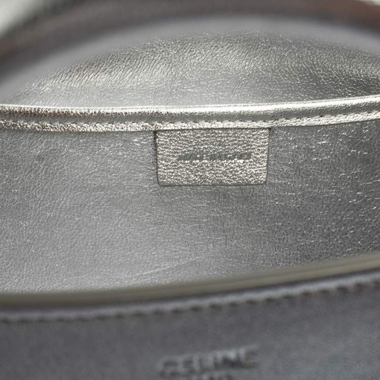 Pre Owned Céline Metallic Silver Leather Nano Luggage Tote