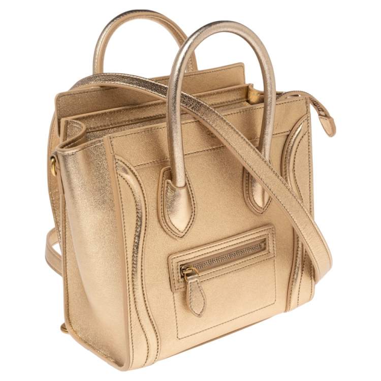 Pre Owned Céline Metallic Gold Leather Nano Luggage Tote