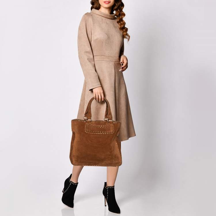 Pre Owned Celine Brown Nubuck Leather Boogie Shopper Tote  