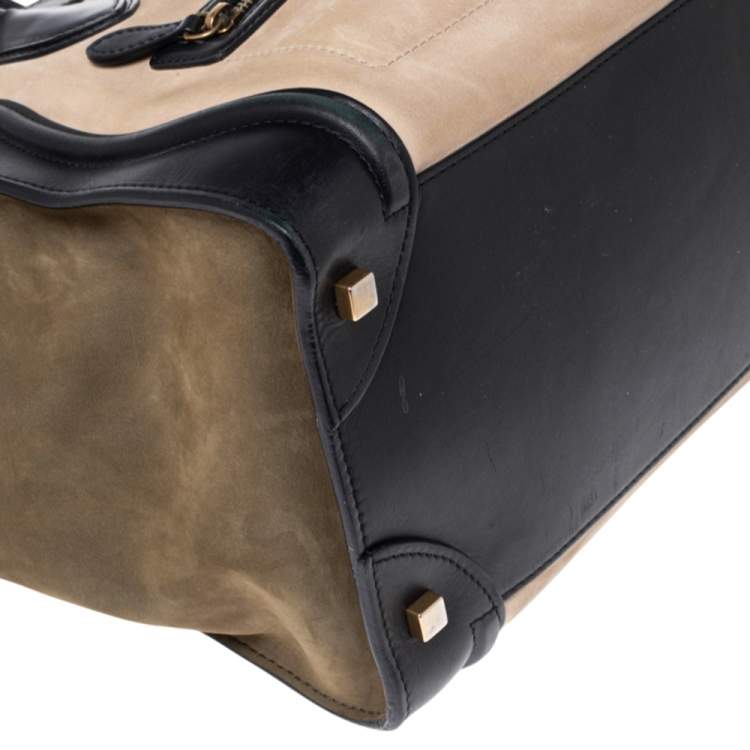 Pre Owned Celine Tri Color Leather and Nubuck Mini Luggage Tote