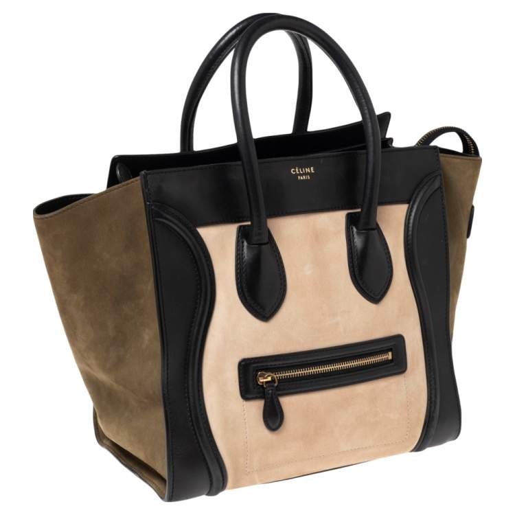 Pre Owned Celine Tri Color Leather and Nubuck Mini Luggage Tote