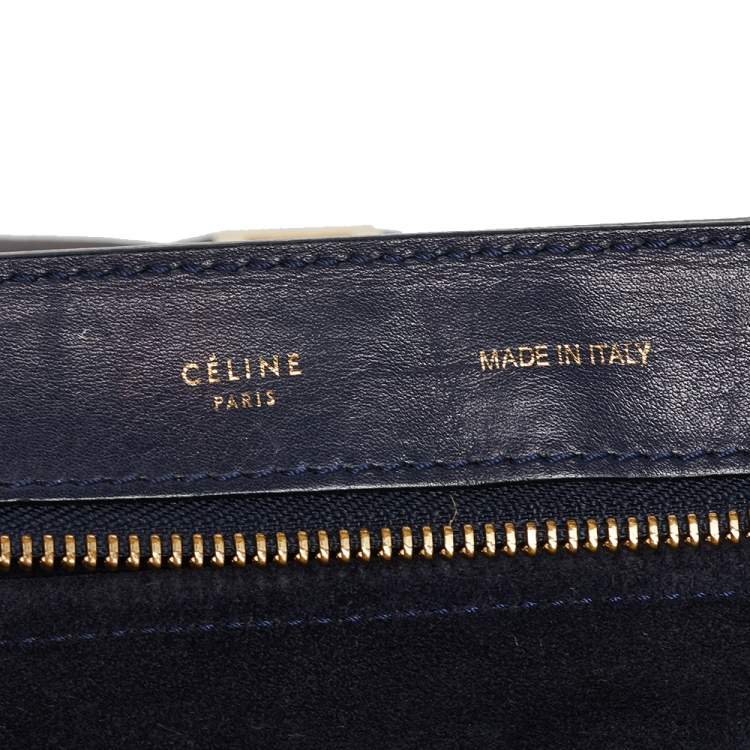 Pre Owned Celine Tri Color Leather and Suede Medium Trapeze Top Handle Bag