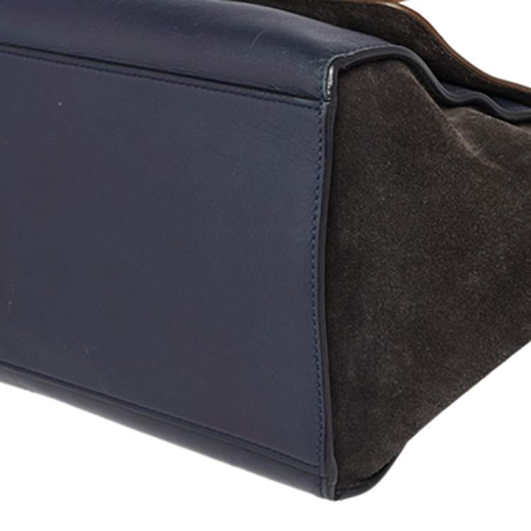 Pre Owned Celine Tri Color Leather and Suede Medium Trapeze Top Handle Bag
