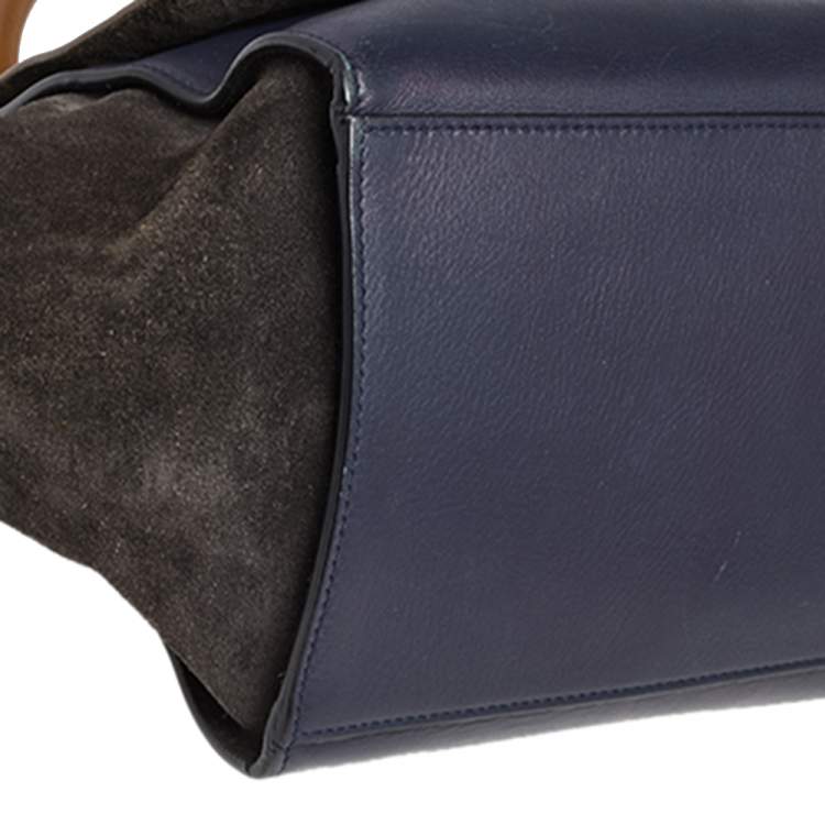 Pre Owned Celine Tri Color Leather and Suede Medium Trapeze Top Handle Bag