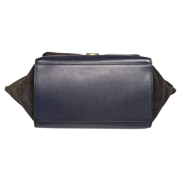 Pre Owned Celine Tri Color Leather and Suede Medium Trapeze Top Handle Bag